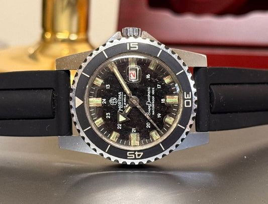 Mortima Men's Mechanical Skin Diver Watch 1970s Vintage Automatic Manual Winding Super Datomatic Wristwatch