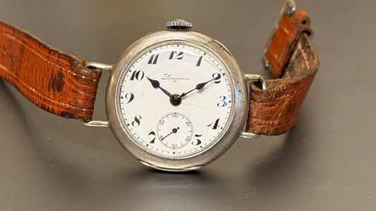 Longines Antique Vintage Silver 0.800 Military Trench Watch Men Caliber 1381 Superb Dial & Movement